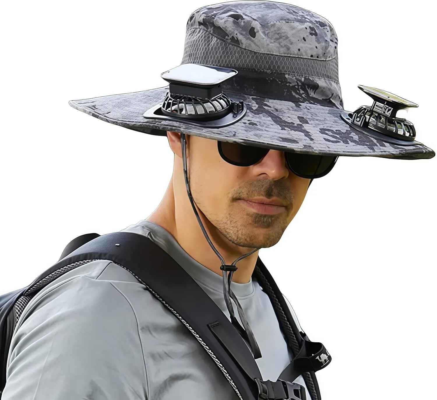 Solar Fan Hat for Men Women,UPF50  Sun Bucket Hat with 2 Solar Fans,Wide Brim Sun Hats for Outdoor Fishing,Hiking, Beach