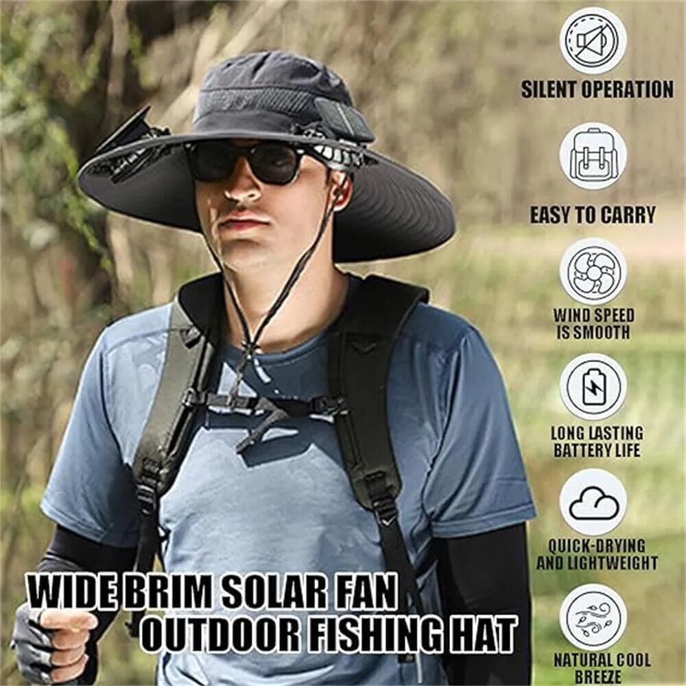 Solar Fan Hat for Men Women,UPF50  Sun Bucket Hat with 2 Solar Fans,Wide Brim Sun Hats for Outdoor Fishing,Hiking, Beach