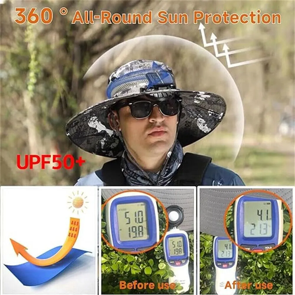 Solar Fan Hat for Men Women,UPF50  Sun Bucket Hat with 2 Solar Fans,Wide Brim Sun Hats for Outdoor Fishing,Hiking, Beach