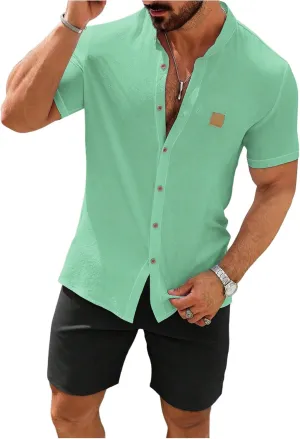 SOLY HUX Men's Casual Tracksuit Button Down Shirt and Drawstring Waist Short Sets Summer 2 Piece Outfits
