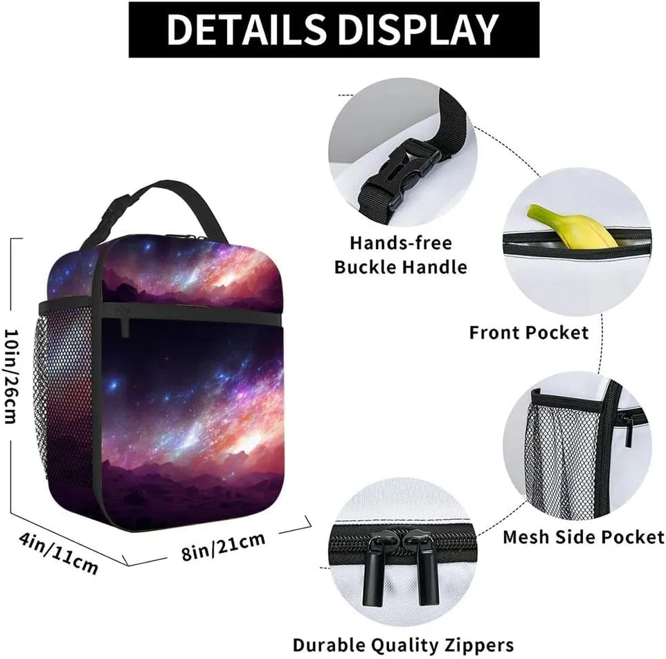 Space abstract Insulated Iunch Bag for Men Woman Large Portable Waterproof Reusable Thermal Lunch Box with Pockets for Work Travel Picnic