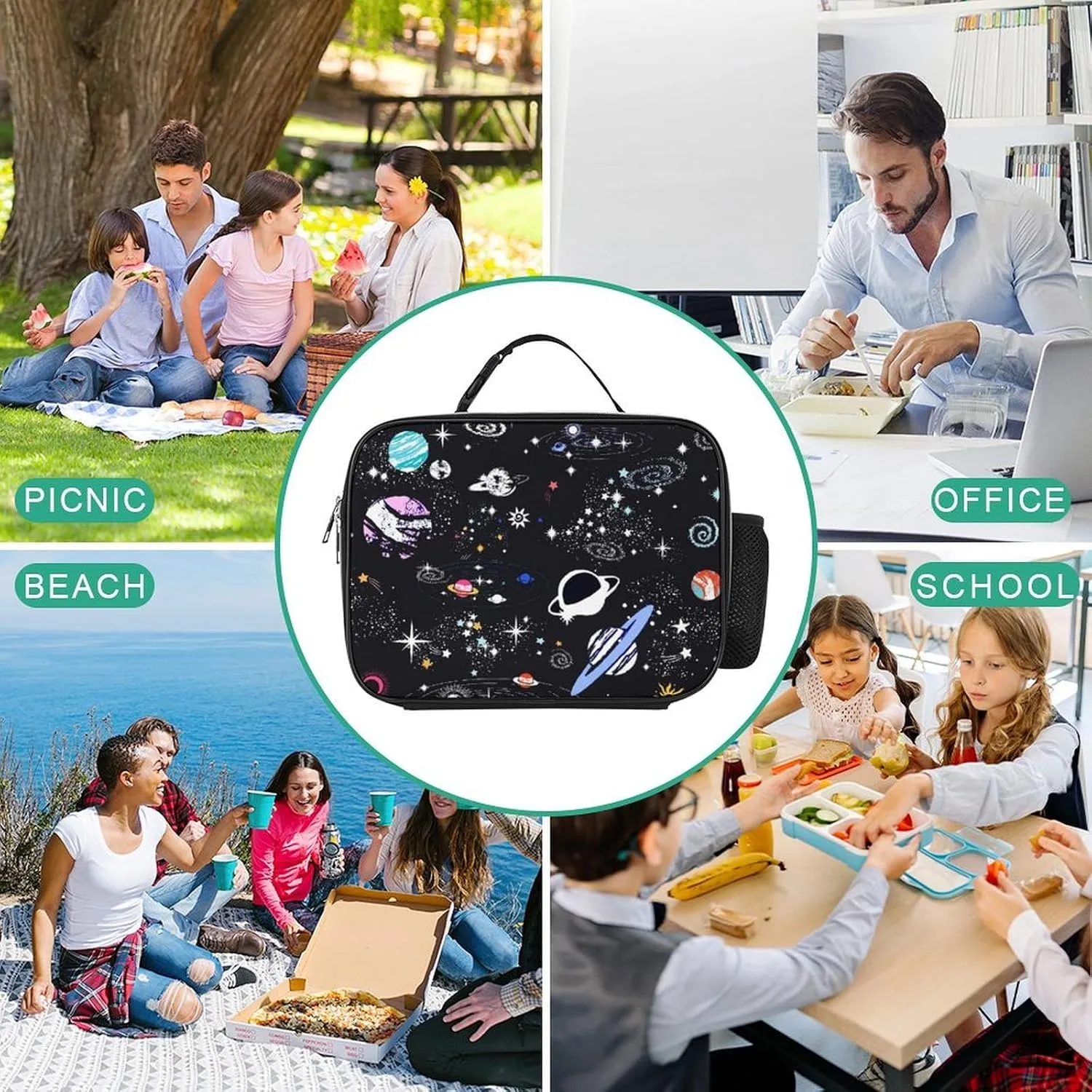 Space Astronaut Lunch Bag for Kids,Reuseable Insulated Astronaut Lunch Tote Kit for Boys Girls,Freezable Classic Spaceman Lunch Box for School,Travel,Work,Camping,Picnic