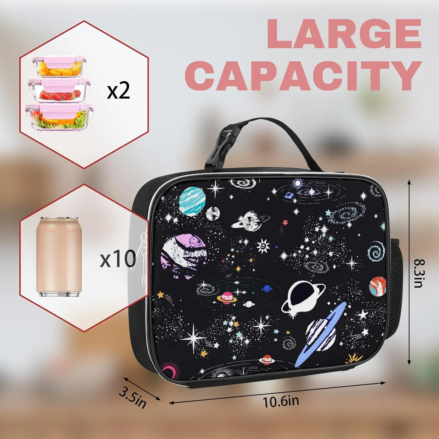 Space Astronaut Lunch Bag for Kids,Reuseable Insulated Astronaut Lunch Tote Kit for Boys Girls,Freezable Classic Spaceman Lunch Box for School,Travel,Work,Camping,Picnic