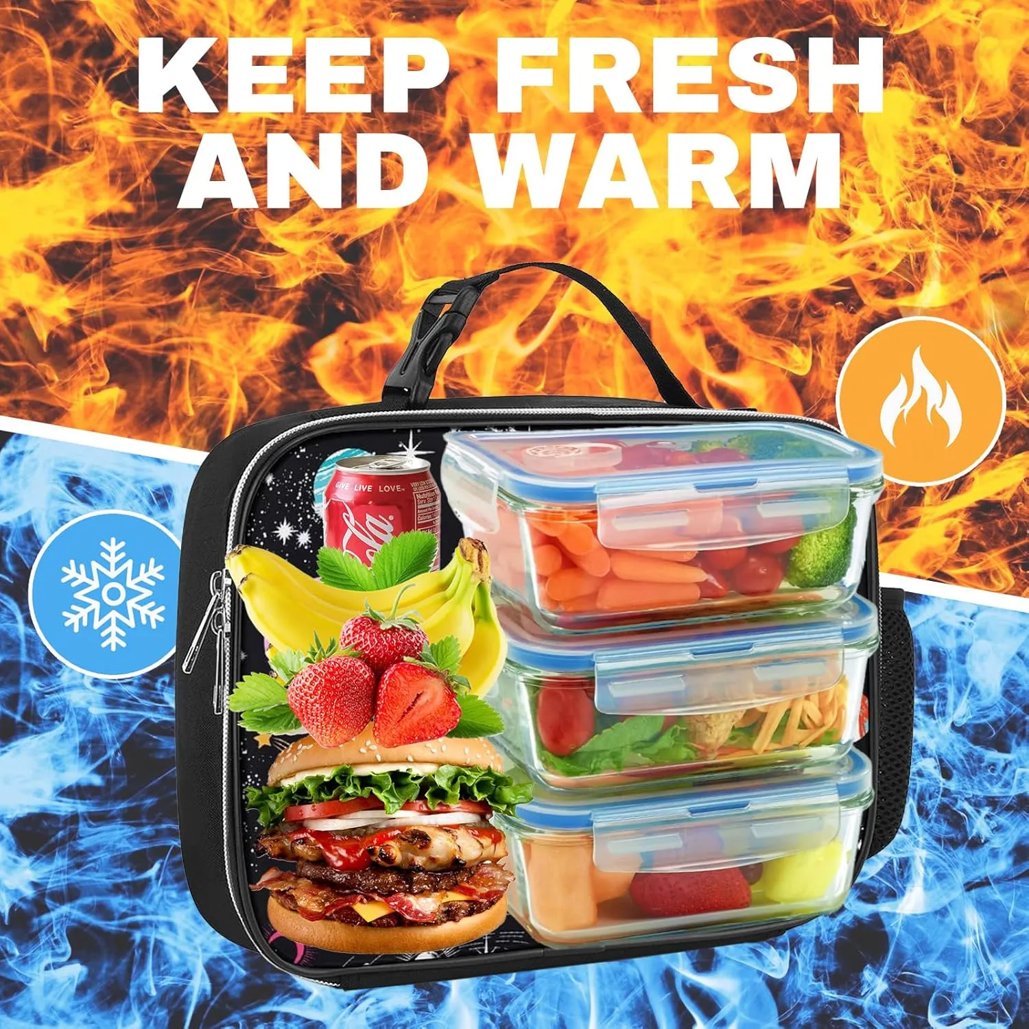 Space Astronaut Lunch Bag for Kids,Reuseable Insulated Astronaut Lunch Tote Kit for Boys Girls,Freezable Classic Spaceman Lunch Box for School,Travel,Work,Camping,Picnic