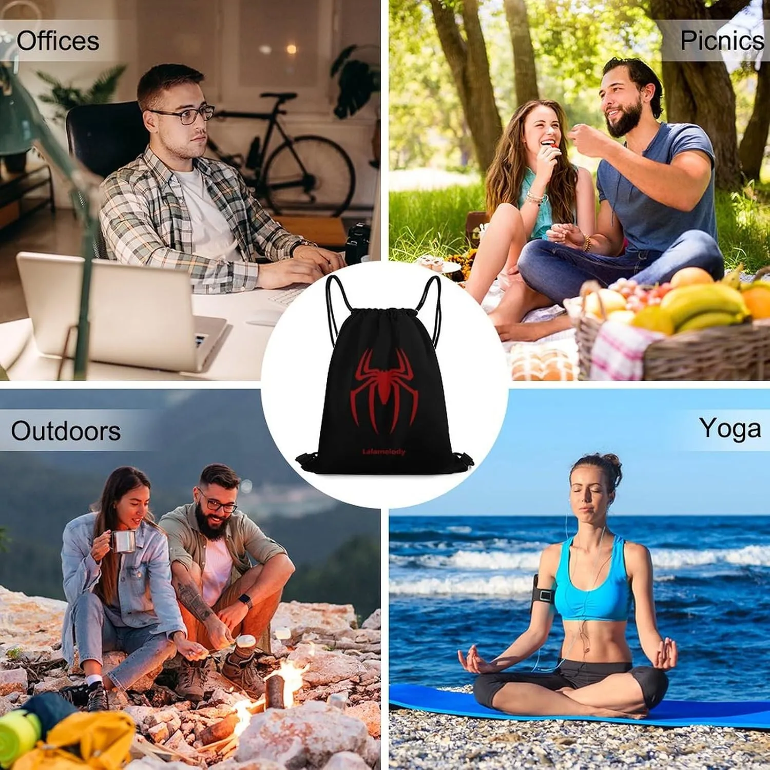 Spider Black Drawstring Backpack Waterproof Sackpack Travel Swimming Sports Gym Camping Shopping Bag for Women Men