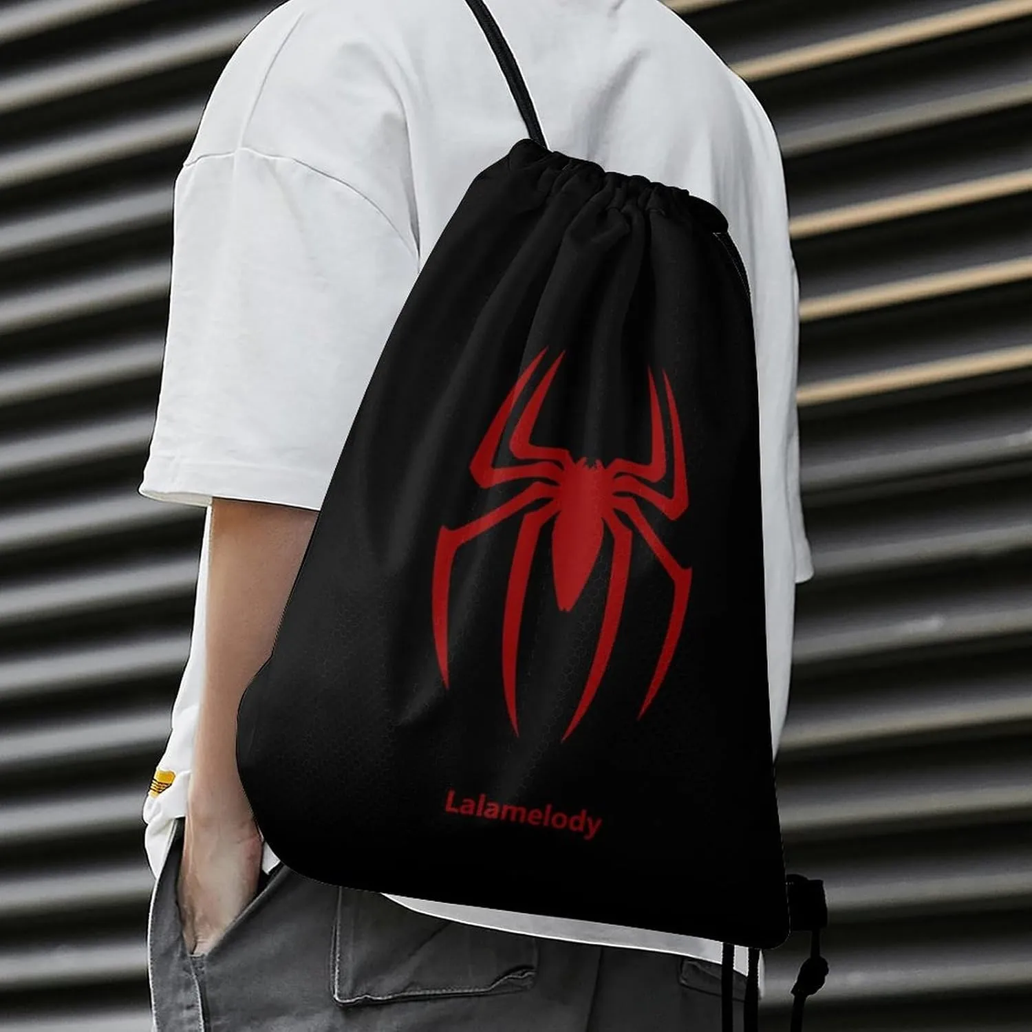 Spider Black Drawstring Backpack Waterproof Sackpack Travel Swimming Sports Gym Camping Shopping Bag for Women Men