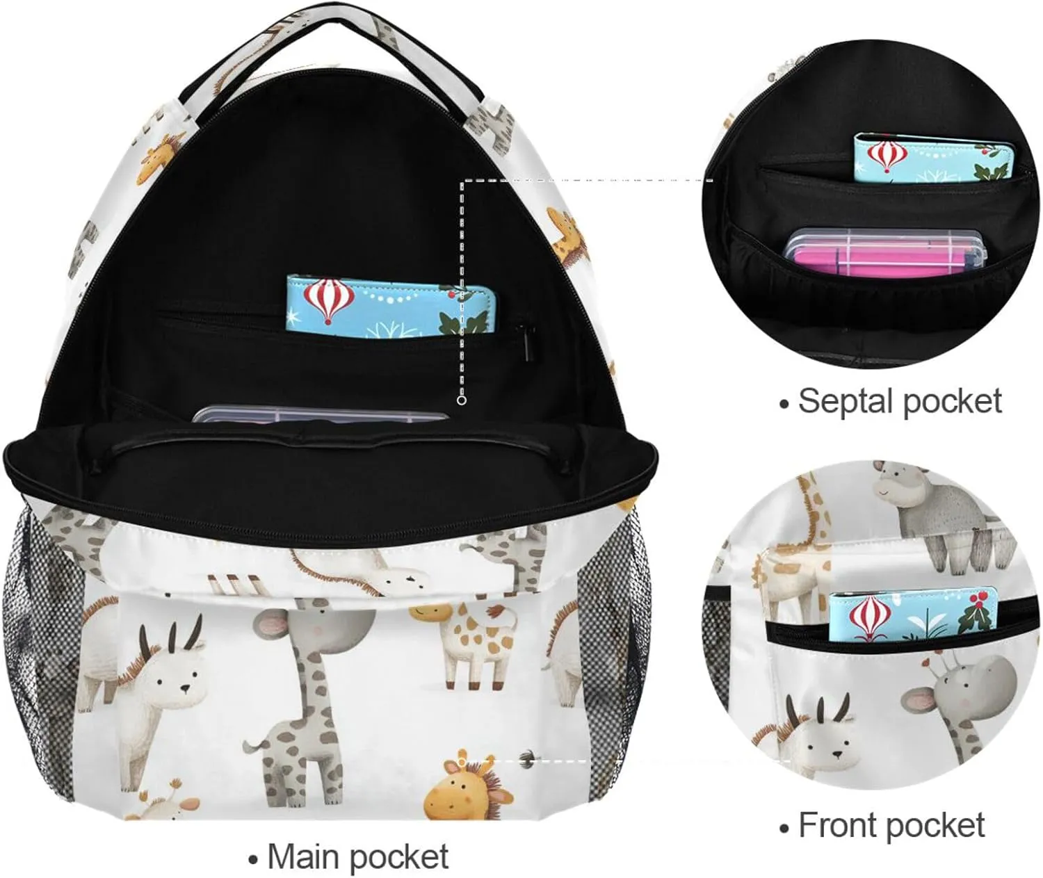Sport Backpack for Men and Women Fashion Laptop Bag with Chest Strap for Business Work College Travel Trip Cartoon Cute Animal White