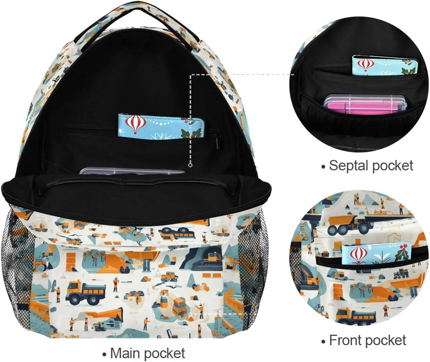 Sport Backpack for Women Men Fashion Diaper Bag Backpack with Chest Strap for Travel Trip Construction Scene Concrete Mixer Truck