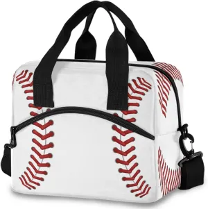 Sport Baseball Print Pattern Insulated Lunch Tote Bag Reusable Cooler Lunch Box with Shoulder Strap for Women Men Work Picnic School Beach