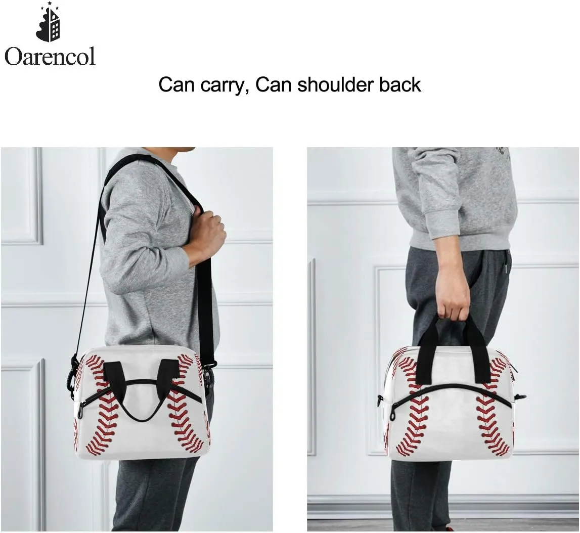 Sport Baseball Print Pattern Insulated Lunch Tote Bag Reusable Cooler Lunch Box with Shoulder Strap for Women Men Work Picnic School Beach