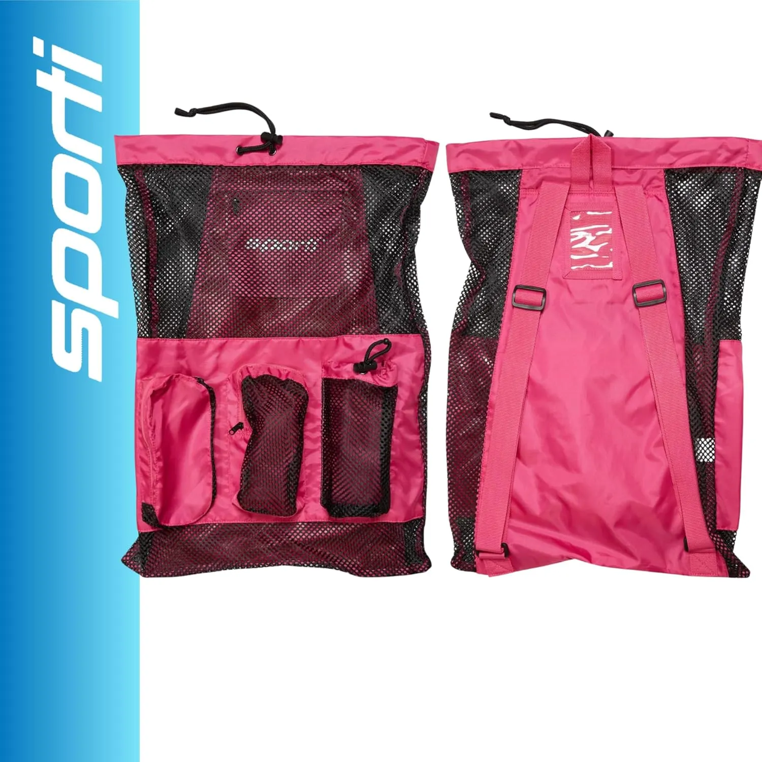 Sporti Swimming Equipment Bag Zipper Pocket, Mesh Drawstring Backpack, Drawstring Bags, Big Mesh Backpack for Workout Gear