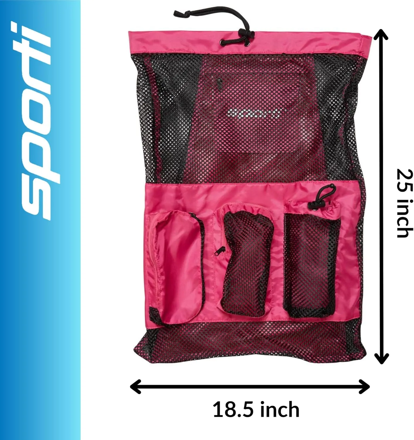 Sporti Swimming Equipment Bag Zipper Pocket, Mesh Drawstring Backpack, Drawstring Bags, Big Mesh Backpack for Workout Gear