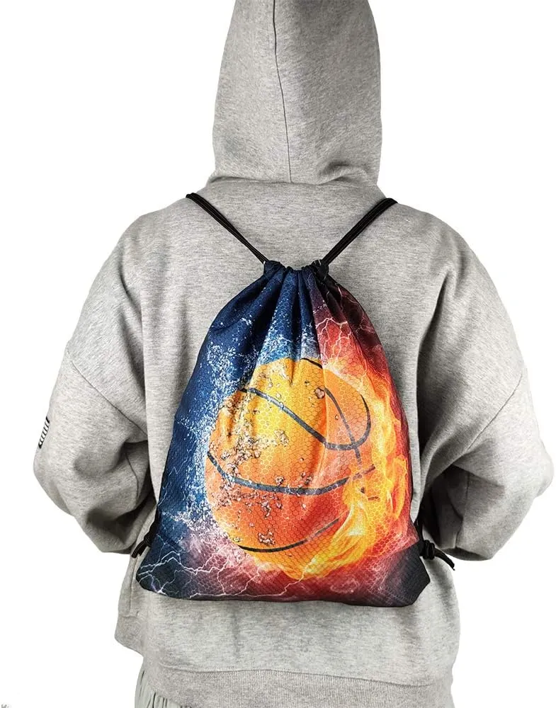 Sports Basketball Unisex Drawstring Backpack Bag Sport Gym Travel Sackpack