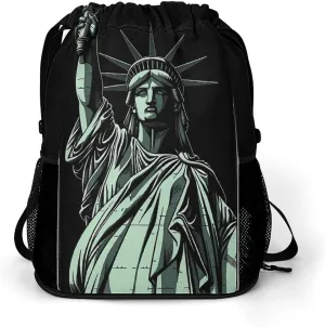 Sports Drawstring Backpack Lightweight Small Gym Bag Statue of Liberty Pattern Gym Sackpack for Women Men