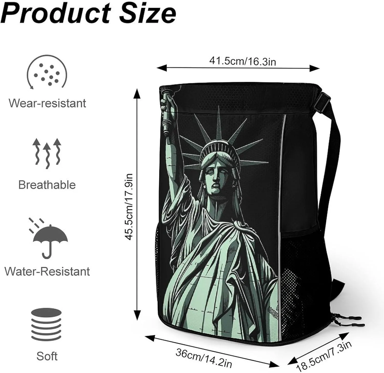 Sports Drawstring Backpack Lightweight Small Gym Bag Statue of Liberty Pattern Gym Sackpack for Women Men