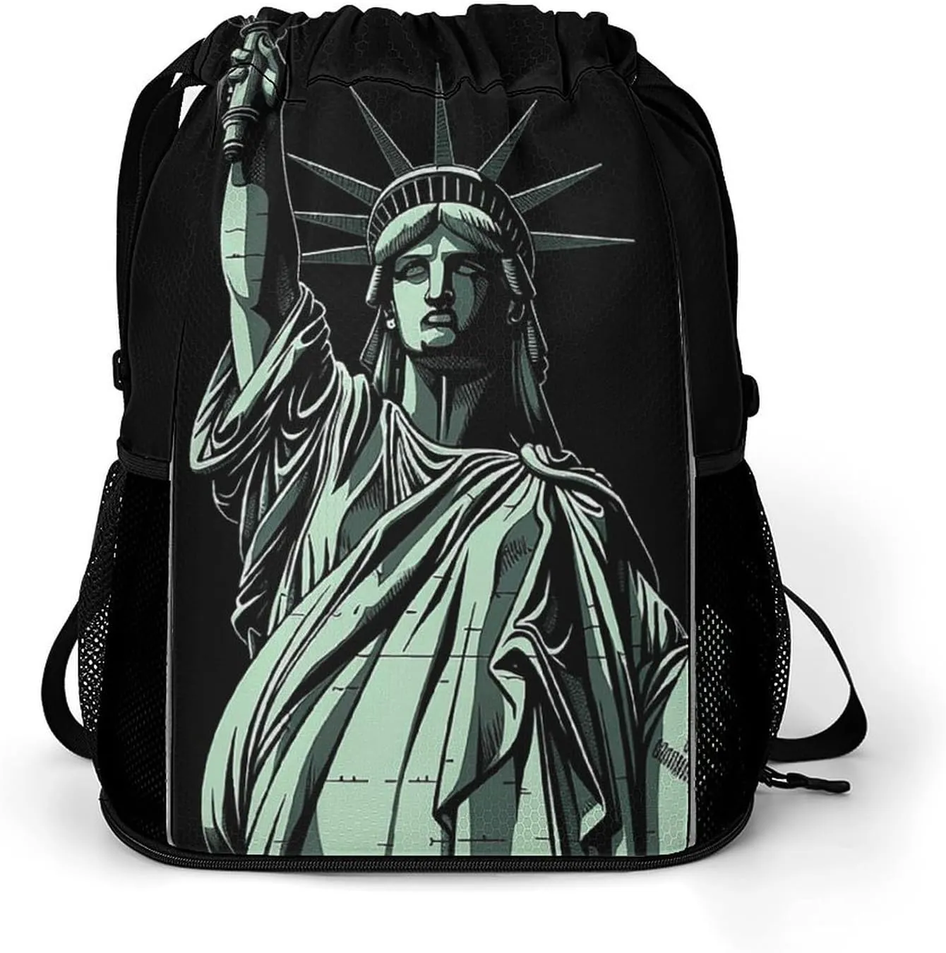 Sports Drawstring Backpack Lightweight Small Gym Bag Statue of Liberty Pattern Gym Sackpack for Women Men