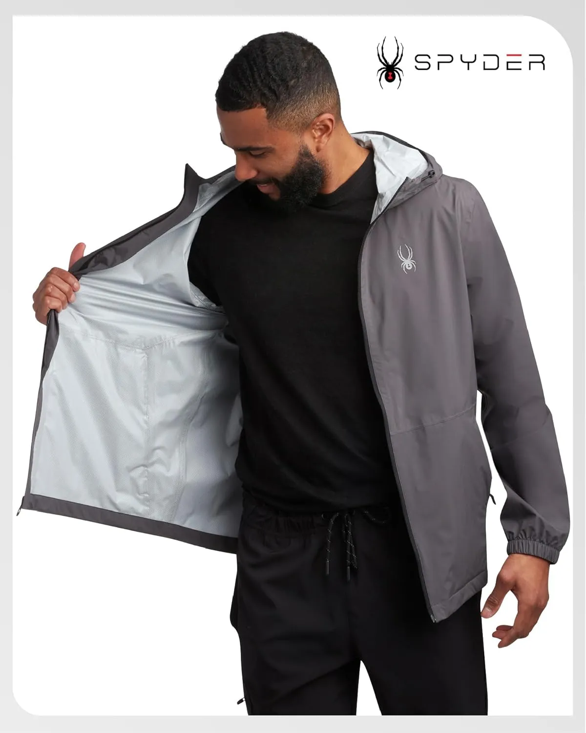 Spyder Mens Rain Jacket - Waterproof Lightweight Hooded Windbreaker, Outerwear Jacket for Golf, Hiking and Outdoor (S-XL)