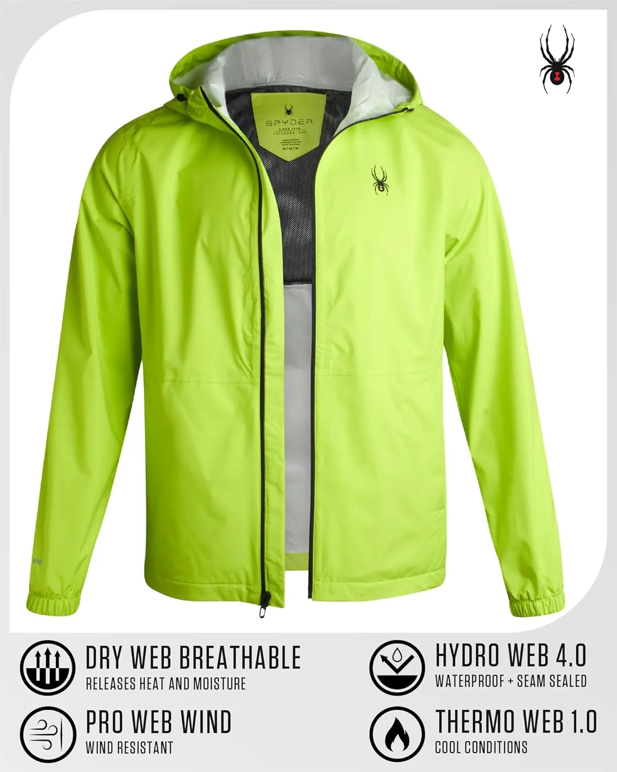 Spyder Mens Rain Jacket - Waterproof Lightweight Hooded Windbreaker, Outerwear Jacket for Golf, Hiking and Outdoor (S-XL)