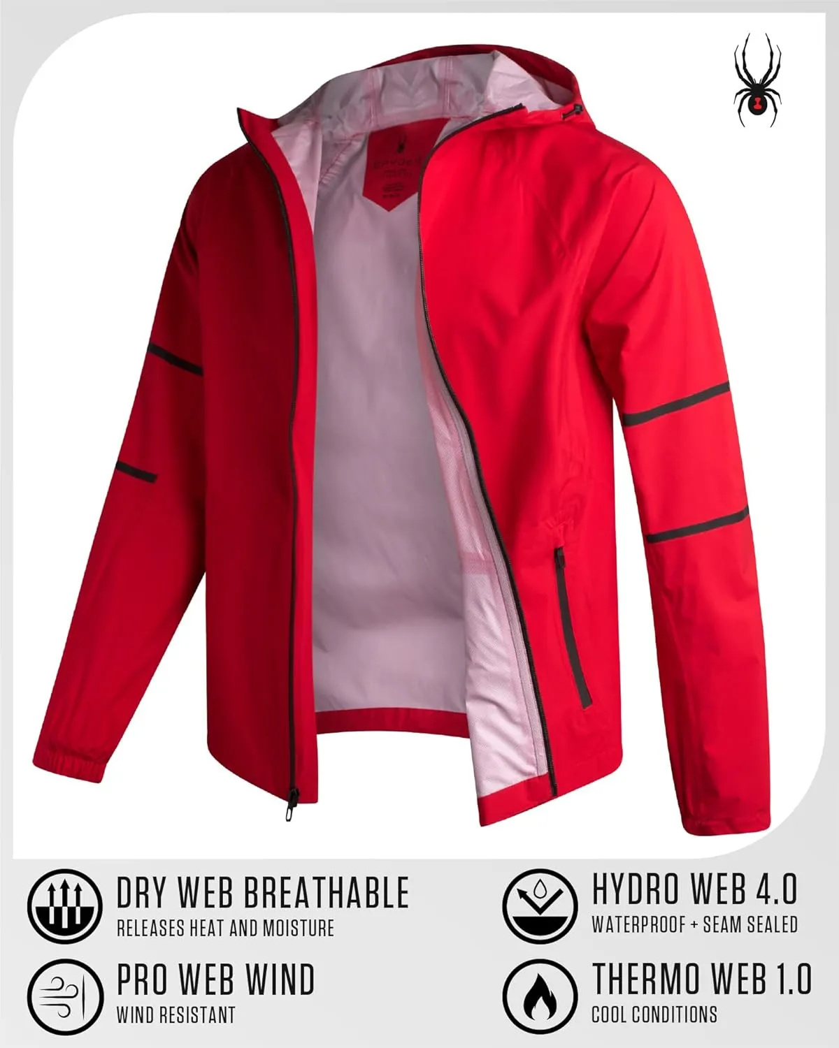 Spyder Mens Rain Jacket - Waterproof Lightweight Hooded Windbreaker, Outerwear Jacket for Golf, Hiking and Outdoor (S-XL)
