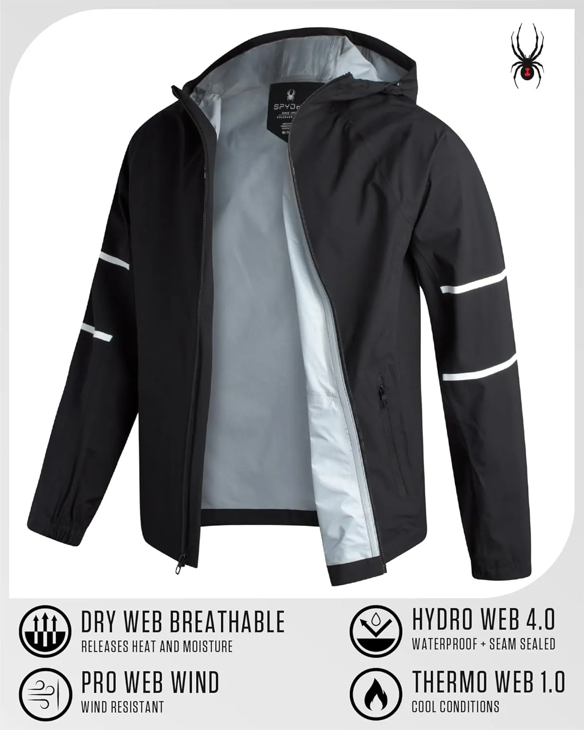 Spyder Mens Rain Jacket - Waterproof Lightweight Hooded Windbreaker, Outerwear Jacket for Golf, Hiking and Outdoor (S-XL)