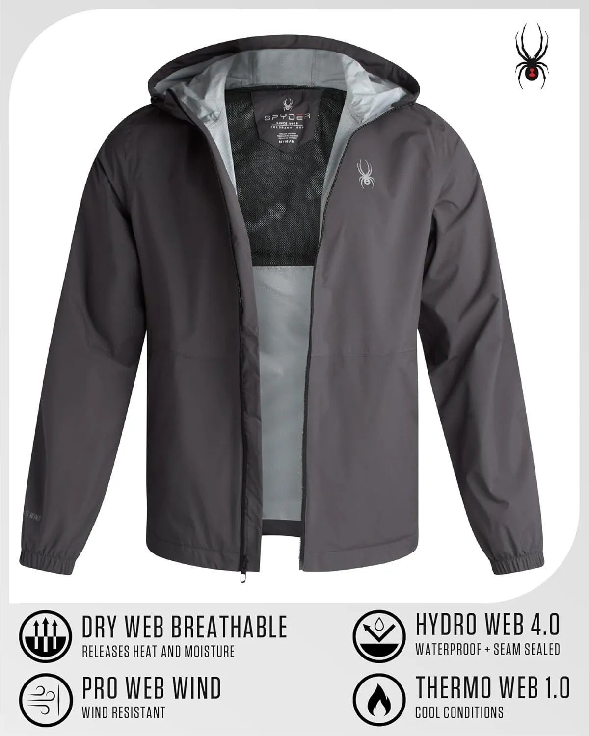 Spyder Mens Rain Jacket - Waterproof Lightweight Hooded Windbreaker, Outerwear Jacket for Golf, Hiking and Outdoor (S-XL)
