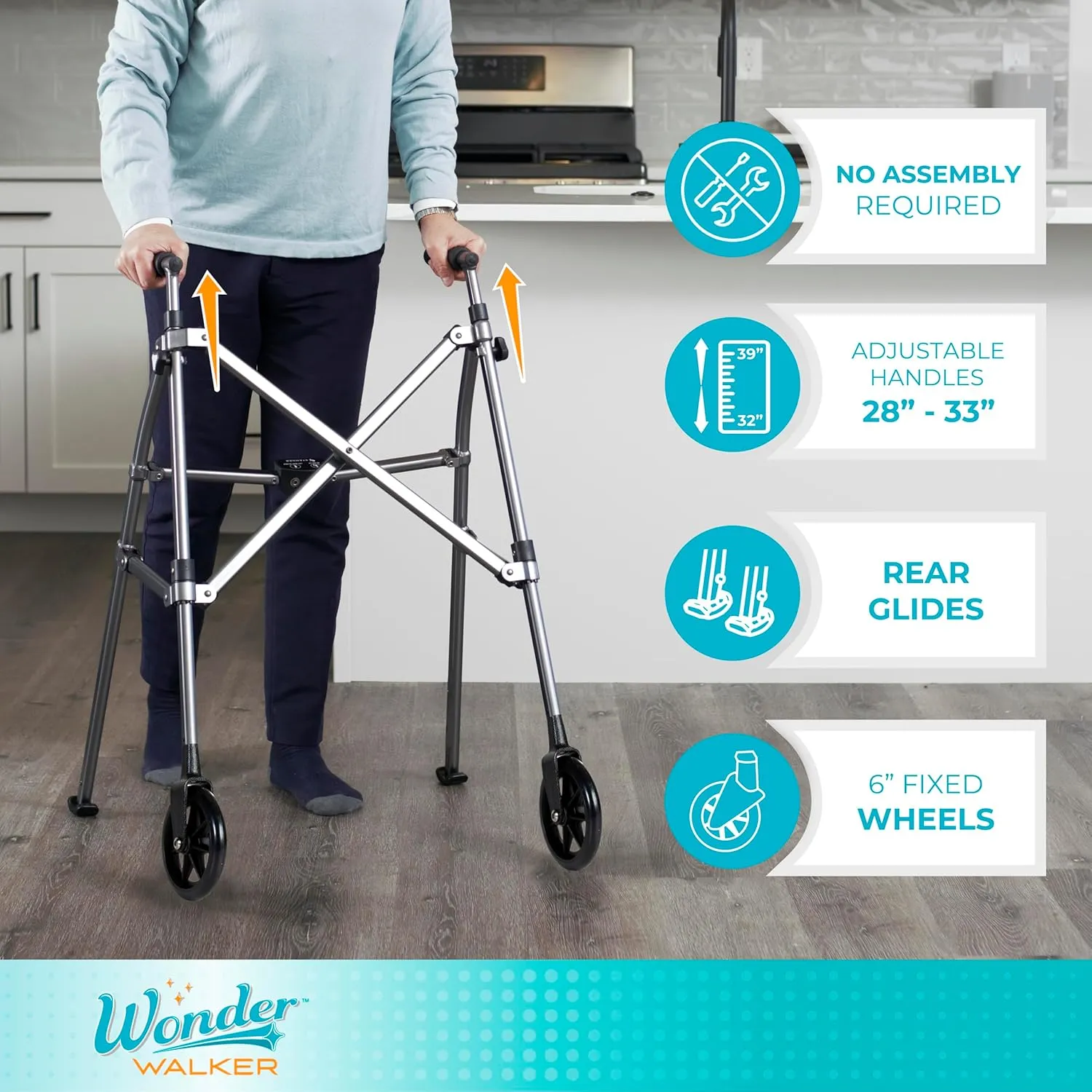 Stander Wonder Walker Short, Junior Lightweight Foldable Space Saver Rolling Walker for Adults, Seniors, and Elderly, Petite Walker with 6-inch Wheels and Ski Glides for Mobility Support, Regal Rose