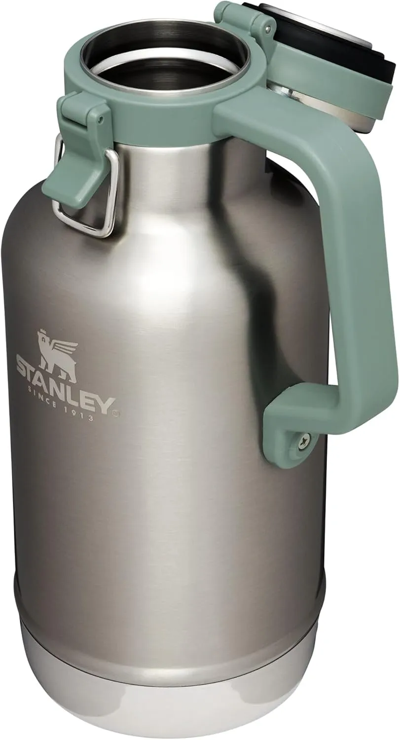 Stanley Classic Easy-Pour Growler 64 oz | Keeps Beer Cold or Coffee Hot | Leakproof Steel Lined Lid and Easy to Carry Handle | Insulated Stainless Steel | BPA-Free | Stainless Steel Shale