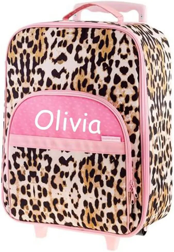 Stephen Joseph Kids Luggage - Personalized Carry On Luggage - Animal Print Travel Bag - All Over Print Rolling Bag with Custom Name