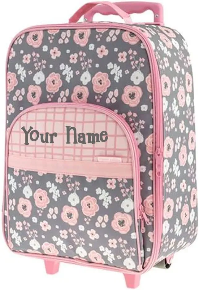 Stephen Joseph Kids Luggage - Personalized Carry On Luggage - Flowers Travel Bag - All Over Print Rolling Bag with Custom Name