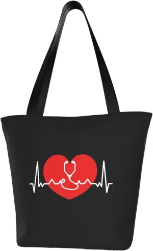 Stethoscope Heartbeat Doctor Nurse Women'S Casual One Shoulder Carry Shopping Bag Large Capacity Working Storage Handbag