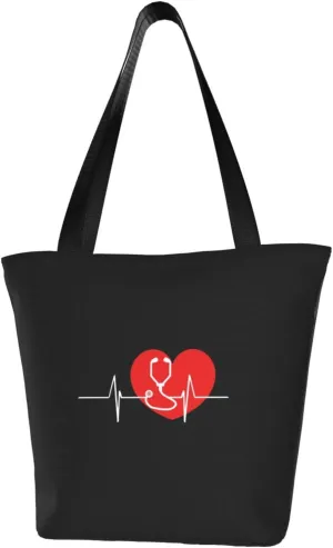 Stethoscope Heartbeat Doctor Nurse Women'S Casual One Shoulder Carry Shopping Bag Large Capacity Working Storage Handbag