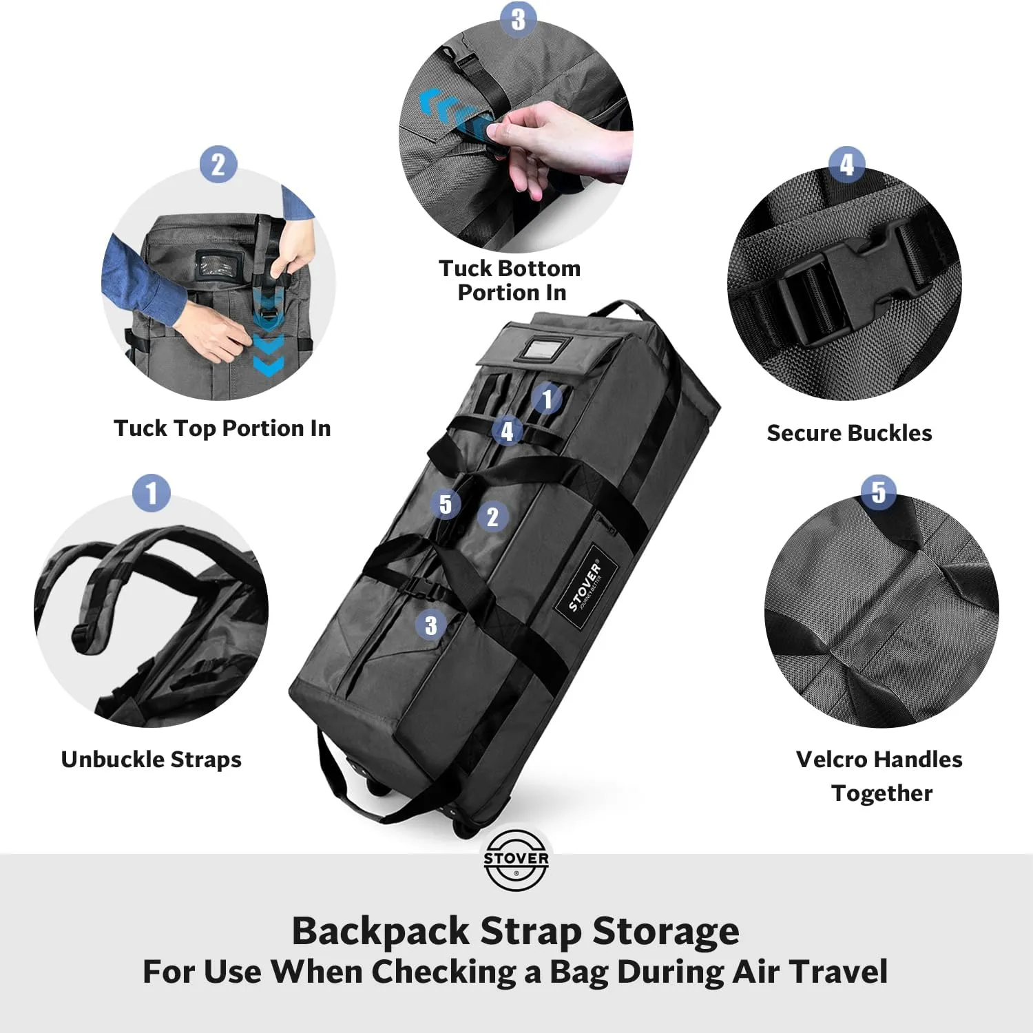 STOVER 100L Rolling Duffel Bag with Wheels, X-Large 32 Inch Durable Travel Duffle   Toiletry Bag, Heavy Duty, Packable w/Shoulder Straps- Use as Luggage or Backpack, Men/Women (Black)