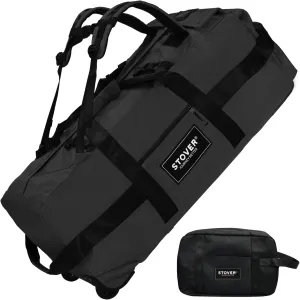 STOVER 100L Rolling Duffel Bag with Wheels, X-Large 32 Inch Durable Travel Duffle   Toiletry Bag, Heavy Duty, Packable w/Shoulder Straps- Use as Luggage or Backpack, Men/Women (Black)
