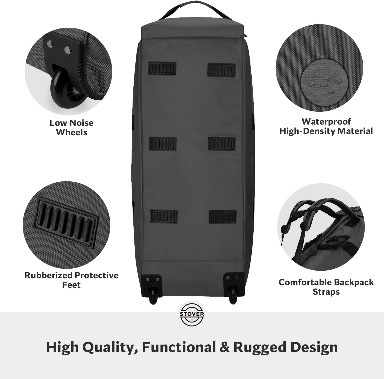 STOVER 100L Rolling Duffel Bag with Wheels, X-Large 32 Inch Durable Travel Duffle   Toiletry Bag, Heavy Duty, Packable w/Shoulder Straps- Use as Luggage or Backpack, Men/Women (Black)