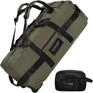 STOVER 100L Rolling Duffel Bag with Wheels, X-Large 35 Inch Durable Travel Duffle   Toiletry Bag, Heavy Duty, Packable w/Shoulder Straps- Use as Luggage or Backpack, Men/Women (Green)