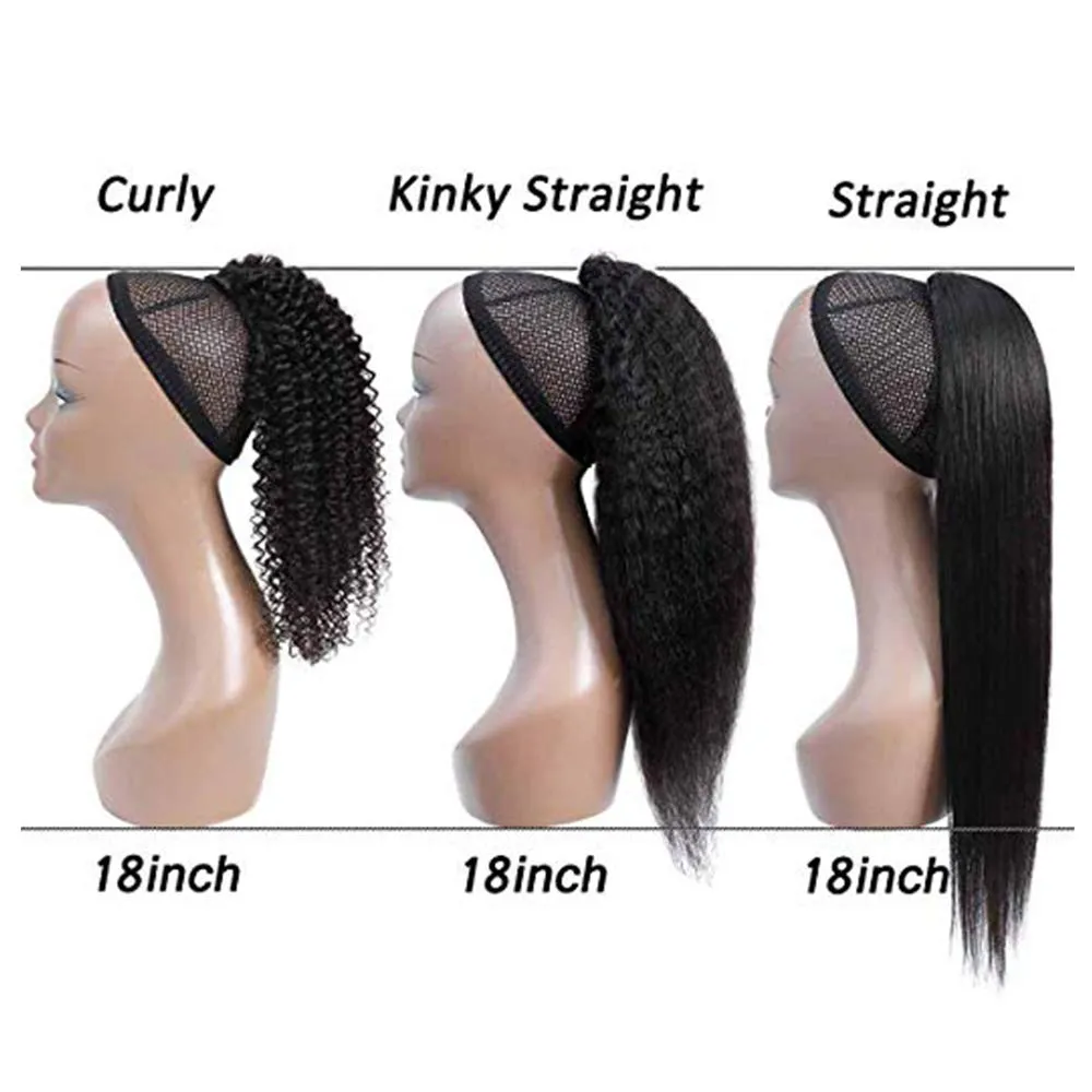 Straight Human Hair Ponytail Drawstring 1 Piece, 100% Ponytails Extension for Women, Brazilian Straight Hair Natural Color (26", Wrap Drawstring)