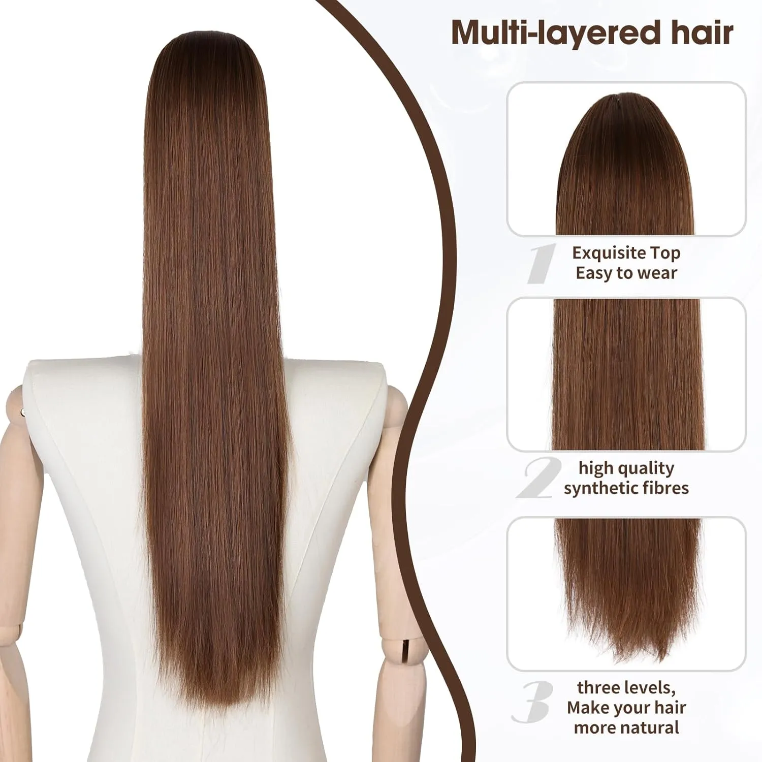 Straight Ponytail Extension for Women, 26 Inch Long Ombre Pony Tails Hair Extensions, Drawstring Ponytail for Black Women, Soft Synthetic Hair Extensions Ponytail for Daily Use (Color: 35A#)