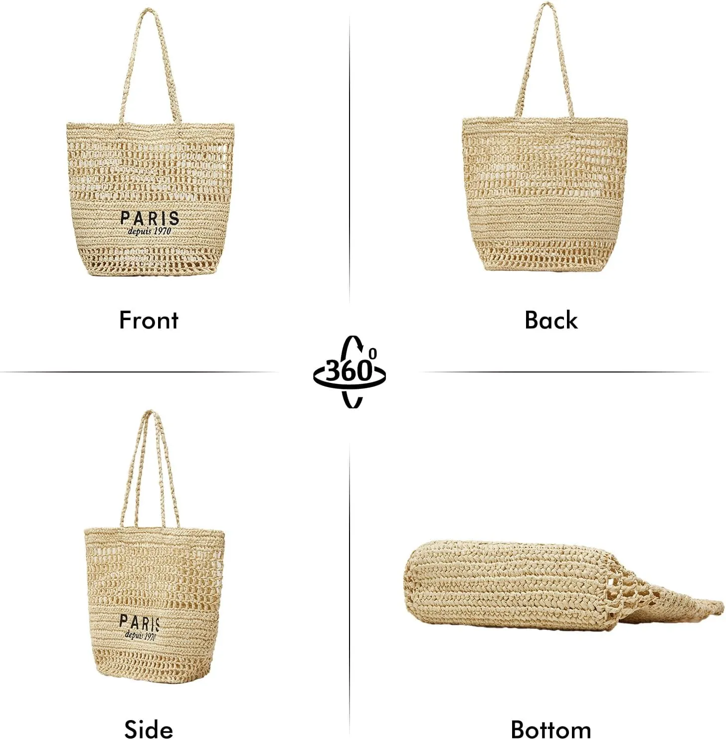 Straw Bag for Women Summer Trendy Foldable Mesh Crochet Tote Bag Straw Beach Purses and Handbags for Vacation