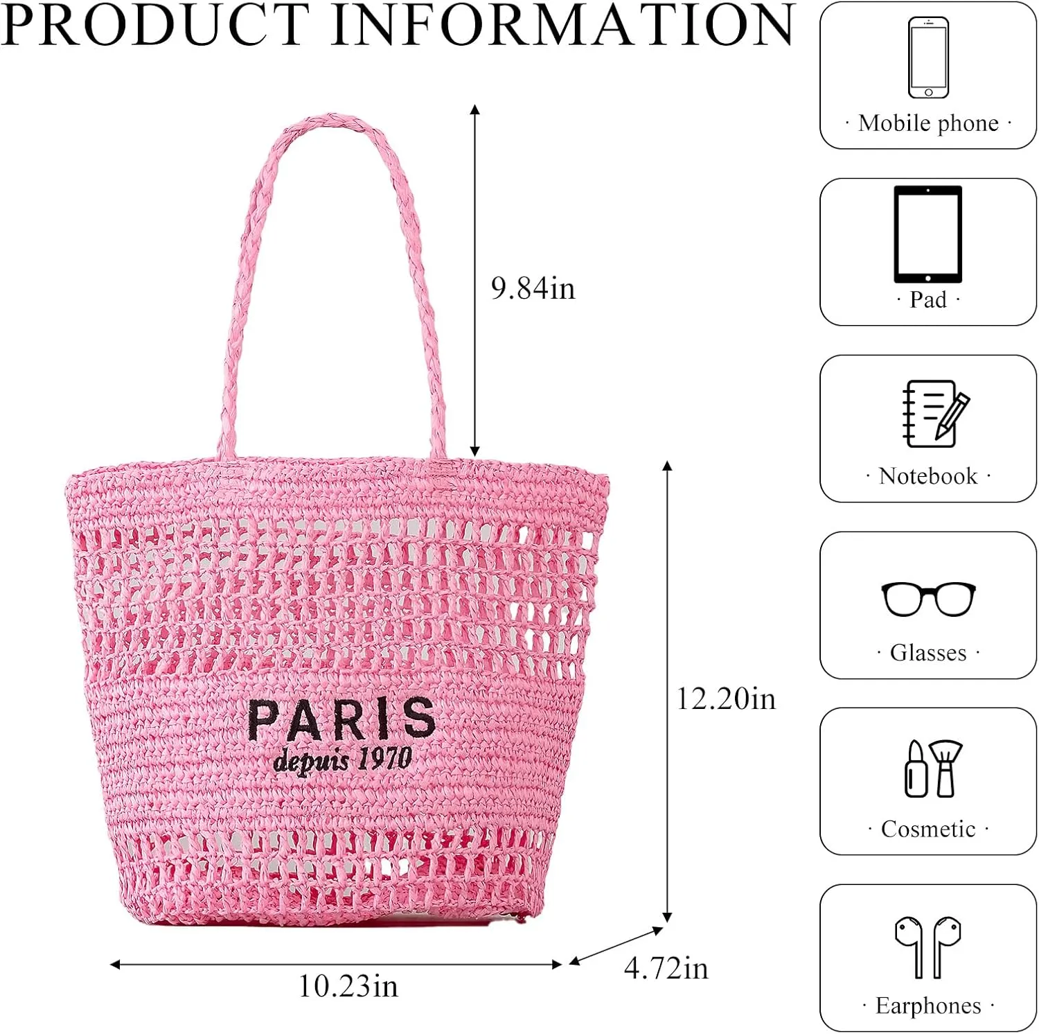 Straw Bag for Women Summer Trendy Foldable Mesh Crochet Tote Bag Straw Beach Purses and Handbags for Vacation
