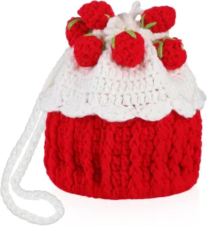 Strawberry Crochet Bag:1pc Knitted Bag Fruit Purse Women Knit Clutch Bag Handmade Knit Satchel Purse Handbag