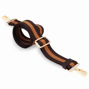 Striped Dark Brown & Tan Brown Adjustable Crossbody and Shoulder Bag and Purse Strap with Light Gold Clips (1.5" wide)