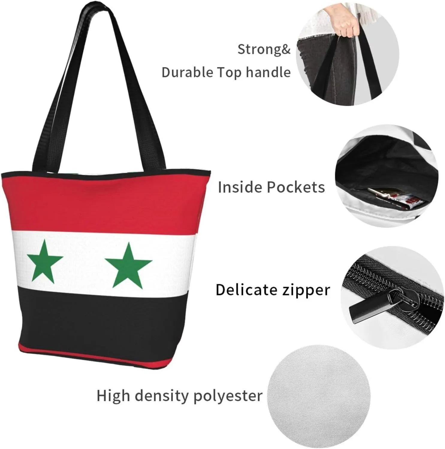 Stylish And Durable Flag Of The Syrian Arab Republic Shoulder Bag - Full Print, Large Capacity