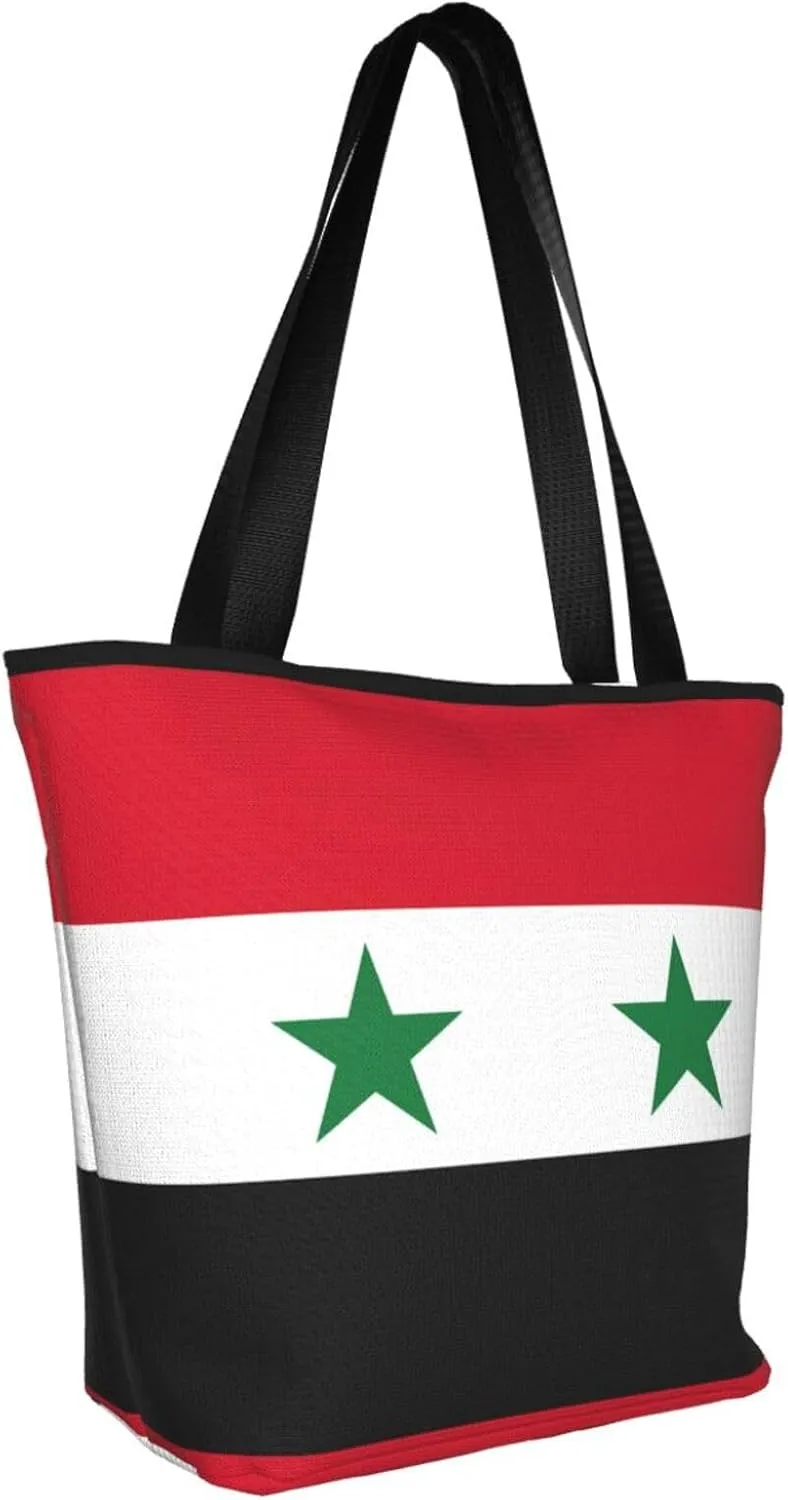 Stylish And Durable Flag Of The Syrian Arab Republic Shoulder Bag - Full Print, Large Capacity