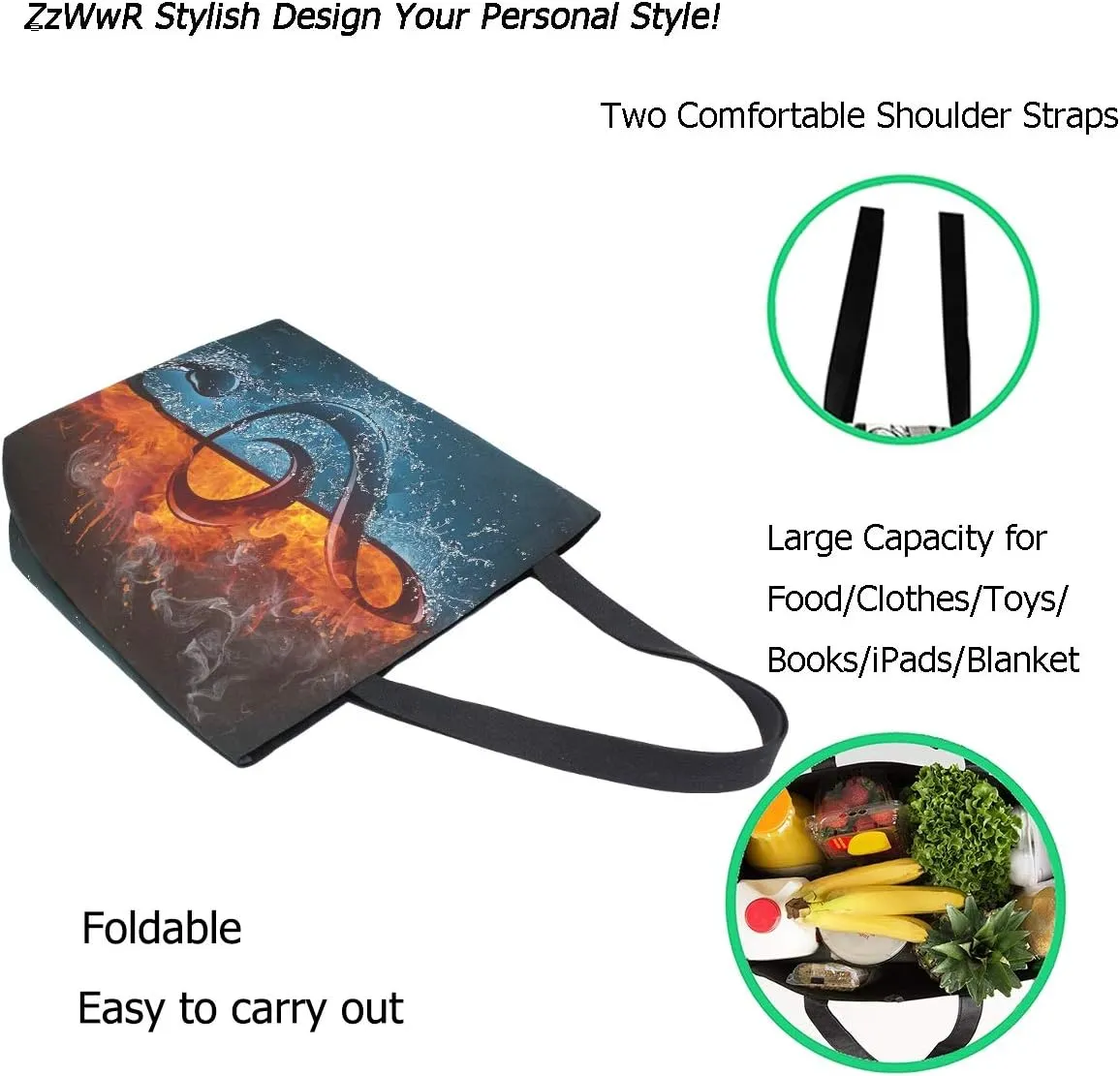 Stylish Print Extra Large Shoulder Tote Bag for Beach Travel Weekender Gym Grocery Shopping…