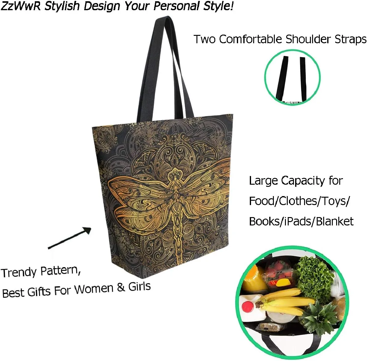 Stylish Print Extra Large Shoulder Tote Bag for Beach Travel Weekender Gym Grocery Shopping…