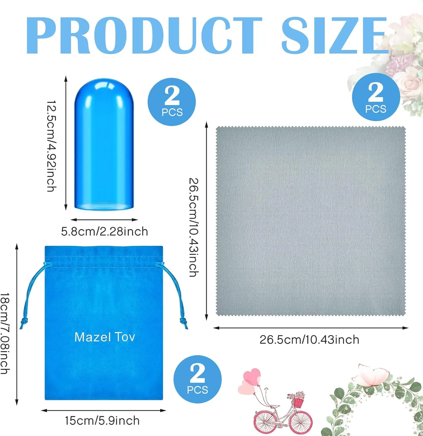 Suclain Jewish Wedding Glass Breaking Kit Blue Color Glass Vessel Engagement Gift with Drawstring Bag for Jewish Style Wedding(Blue,2 Pcs)