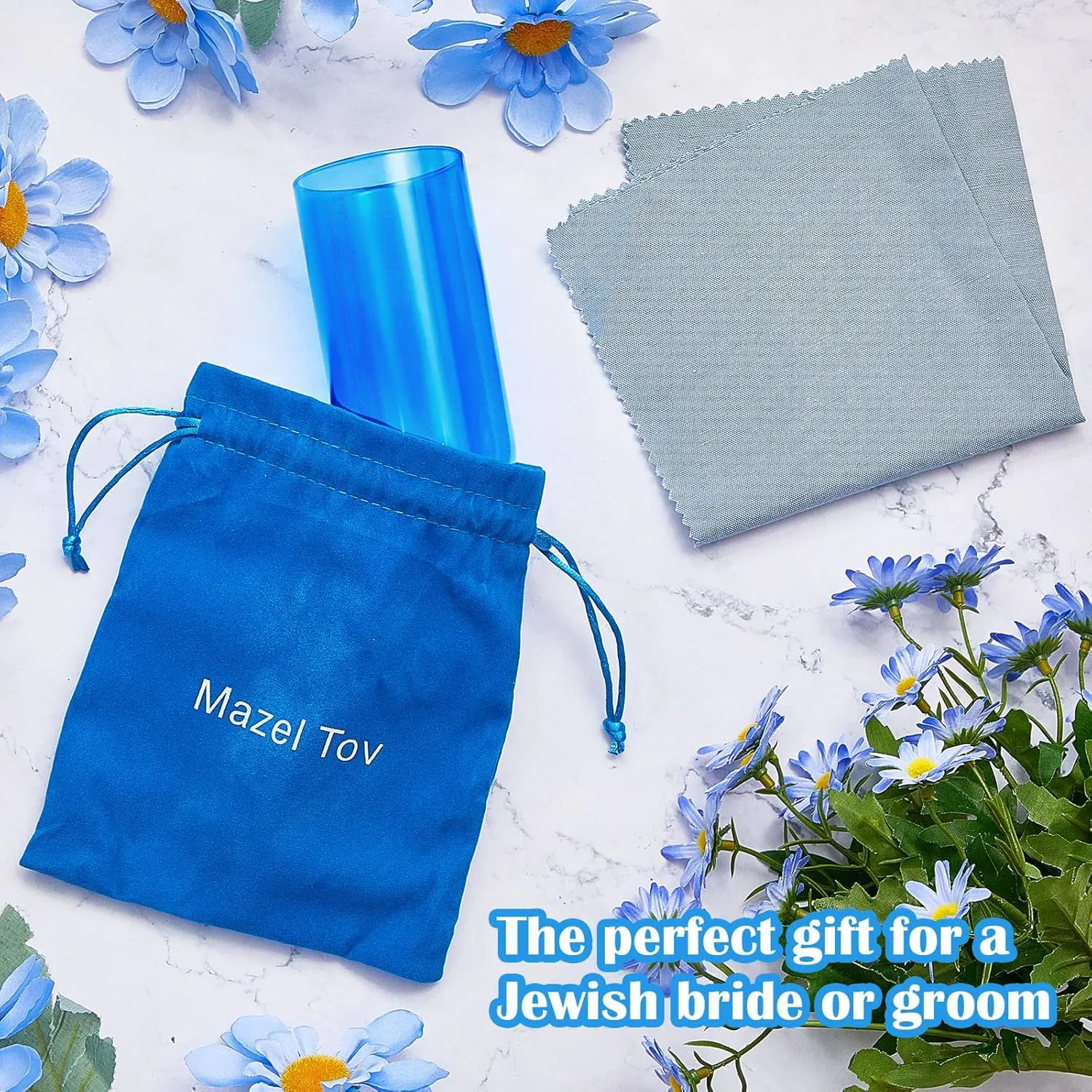 Suclain Jewish Wedding Glass Breaking Kit Blue Color Glass Vessel Engagement Gift with Drawstring Bag for Jewish Style Wedding(Blue,2 Pcs)