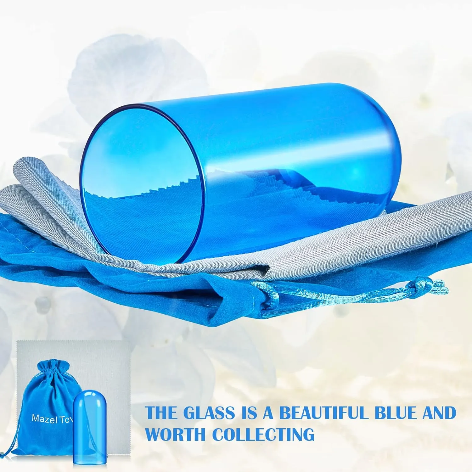 Suclain Jewish Wedding Glass Breaking Kit Blue Color Glass Vessel Engagement Gift with Drawstring Bag for Jewish Style Wedding(Blue,2 Pcs)