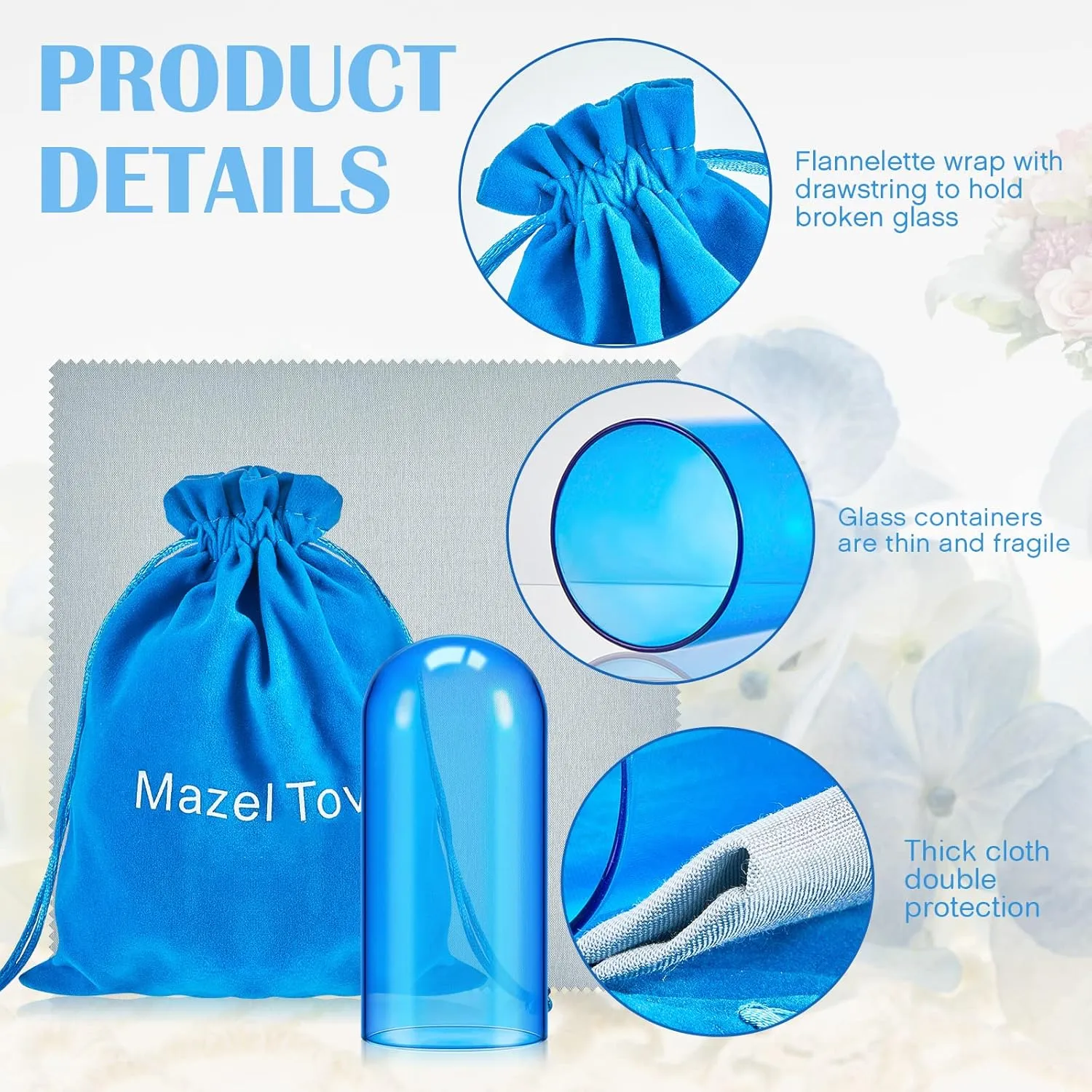 Suclain Jewish Wedding Glass Breaking Kit Blue Color Glass Vessel Engagement Gift with Drawstring Bag for Jewish Style Wedding(Blue,2 Pcs)