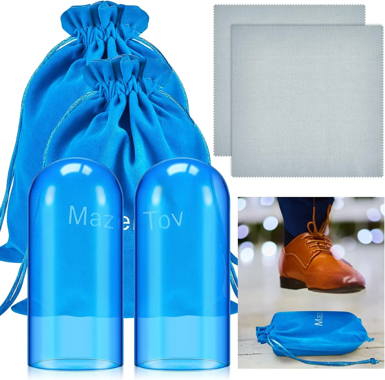 Suclain Jewish Wedding Glass Breaking Kit Blue Color Glass Vessel Engagement Gift with Drawstring Bag for Jewish Style Wedding(Blue,2 Pcs)